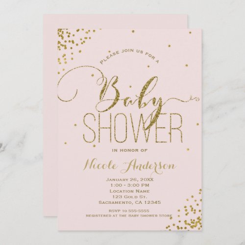 Pink  Gold Glam Glitter Corners BABY SHOWER Invitation