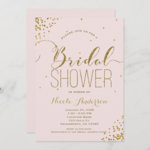 Pink  Gold Glam Glitter Corners BRIDAL SHOWER Invitation