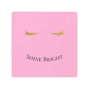 Pink Gold Glam Glitter Eyelashes Metal Print