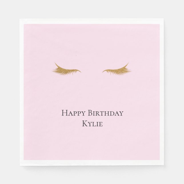 Pink Gold Glam Glitter Eyelashes Napkins (Front)