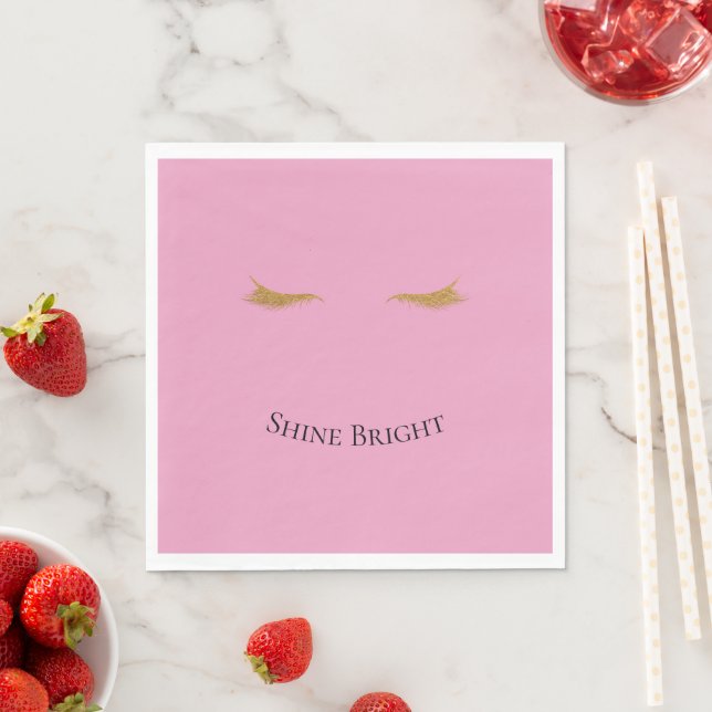 Pink Gold Glam Glitter Eyelashes Napkins (Insitu)