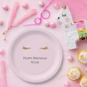Pink Gold Glam Glitter Eyelashes Paper Plates