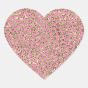 Pink Gold Glam Glitter Glitz Leopard Print Heart Sticker