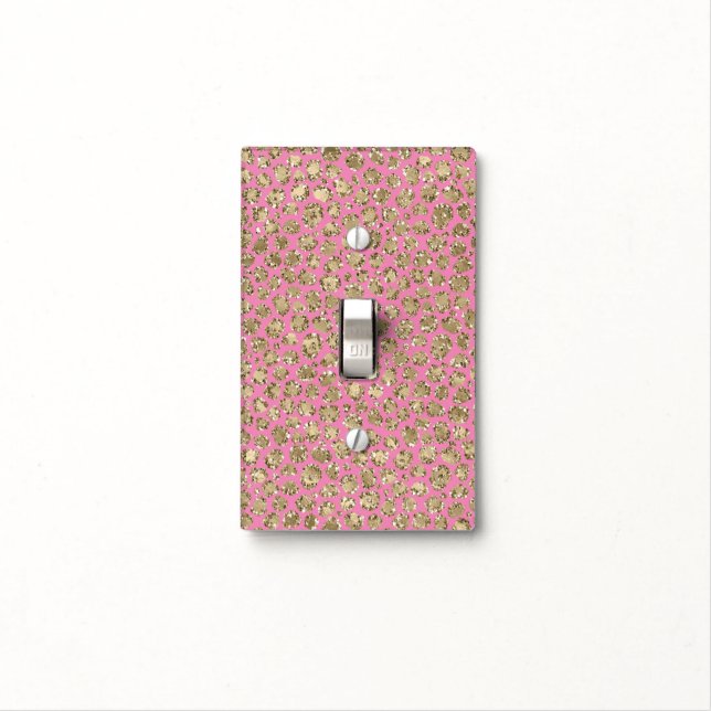 Pink Gold Glam Glitter Glitz Leopard Print       Light Switch Cover (In Situ)