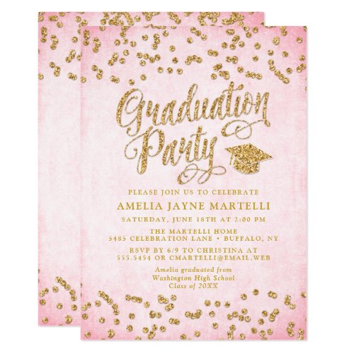 Pink & Gold Glam Graduation Party Invitation