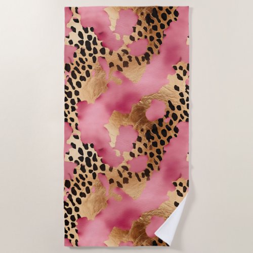 Pink Gold Glam Leopard Beach Towel