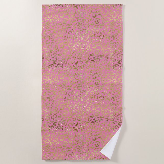 Pink Gold Glam Leopard Beach Towel (Front)