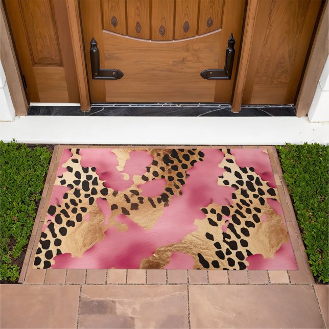 Pink Gold Glam Leopard Doormat (Outdoor)