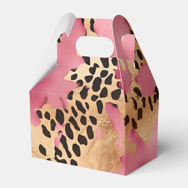 Pink Gold Glam Leopard Favor Boxes (Front Side)