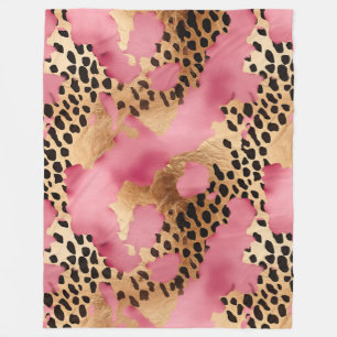 Pink Gold Glam Leopard Fleece Blanket