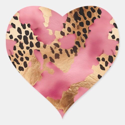 Pink Gold Glam Leopard Heart Sticker