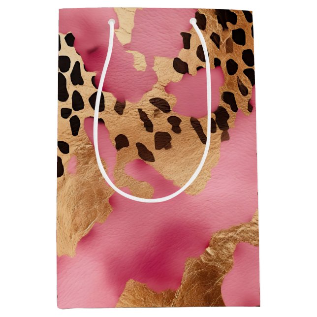 Pink Gold Glam Leopard Medium Gift Bag (Front)