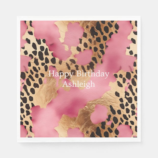Pink Gold Glam Leopard Napkins (Front)