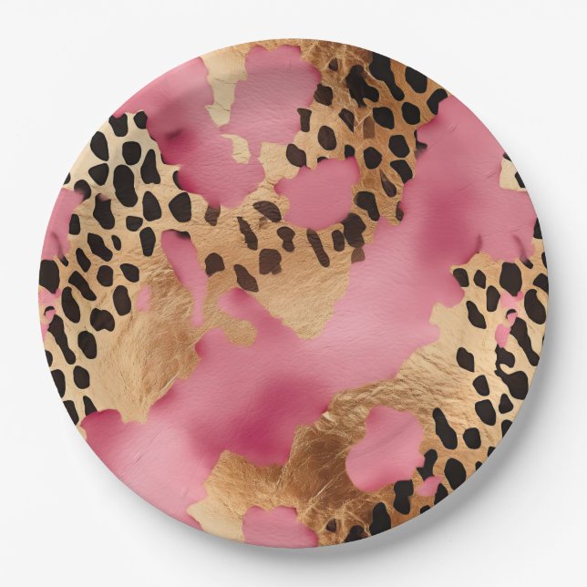 Pink Gold Glam Leopard Paper Plates (Front)
