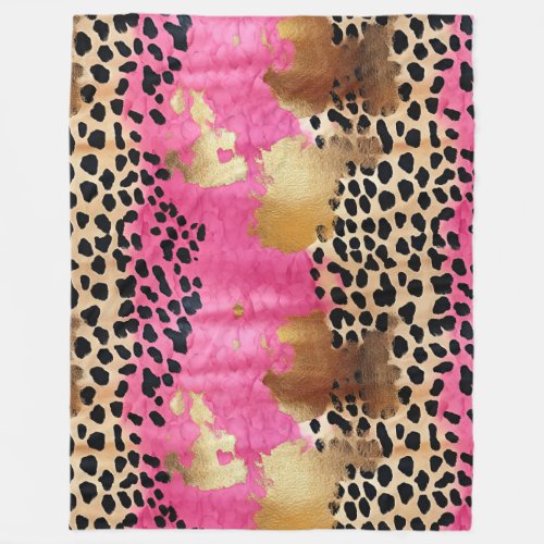 Pink Gold Glam Leopard Print Abstract Fleece Blanket