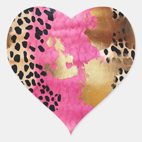 Pink Gold Glam Leopard Print Abstract Heart Sticker