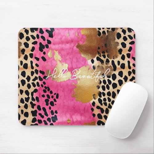 Pink Gold Glam Leopard Print Abstract Mouse Pad