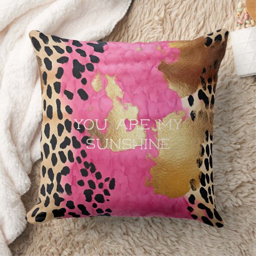 Pink Gold Glam Leopard Print Abstract Throw Pillow
