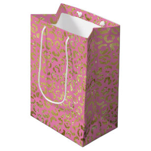 Pink Gold Glam Leopard Print Medium Gift Bag