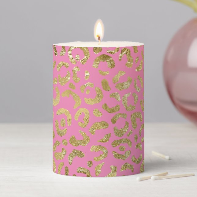 Pink Gold Glam Leopard Print Pillar Candle (In Situ)