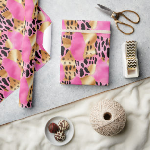 Pink Gold Glam Leopard Print Wrapping Paper