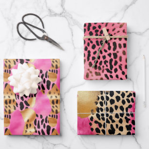 Pink Gold Glam Leopard Print Wrapping Paper Sheets
