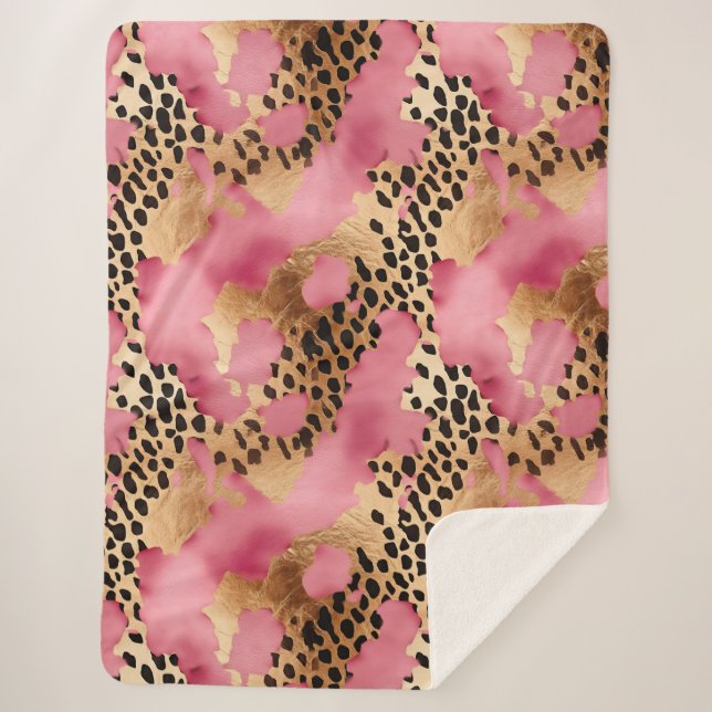 Pink Gold Glam Leopard Sherpa Blanket (Front)