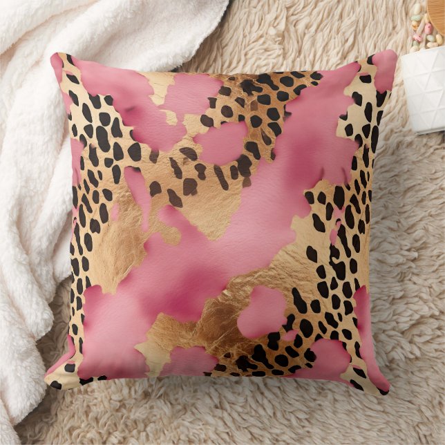 Pink Gold Glam Leopard Throw Pillow (Blanket)