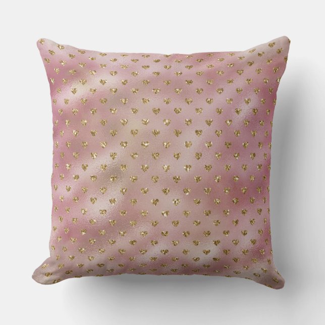 Pink Gold Glam Ombre Gold Glitter Hearts Throw Pillow (Front)