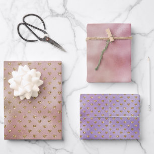 Pink Gold Glam Ombre Gold Glitter Hearts Wrapping Paper Sheets