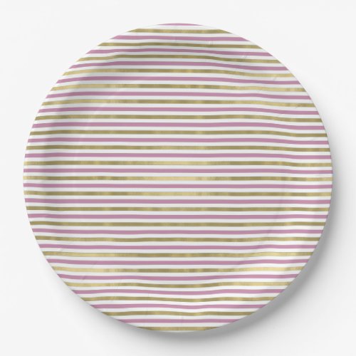 Pink Gold Glam Stripes Paper Plates