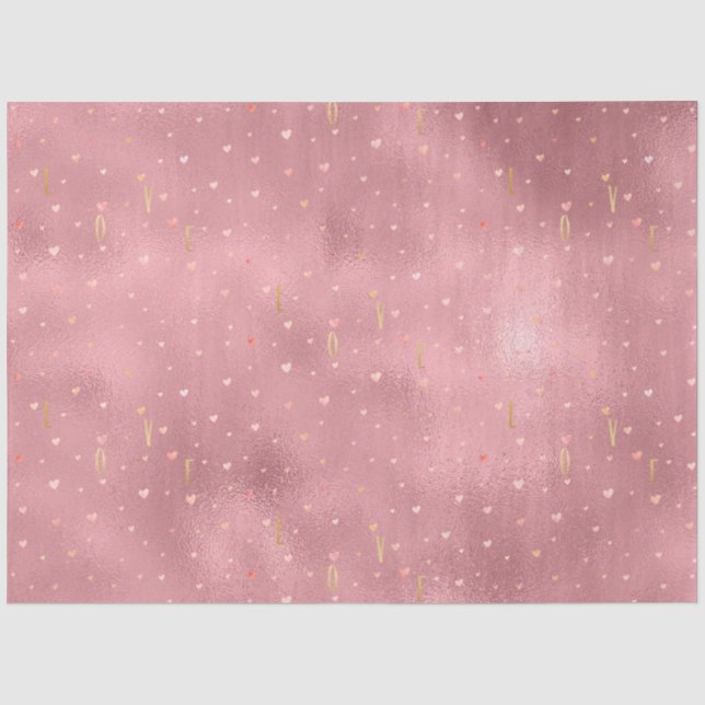 Pink Gold Glam Watercolor Love Hearts Tissue Paper (Front)
