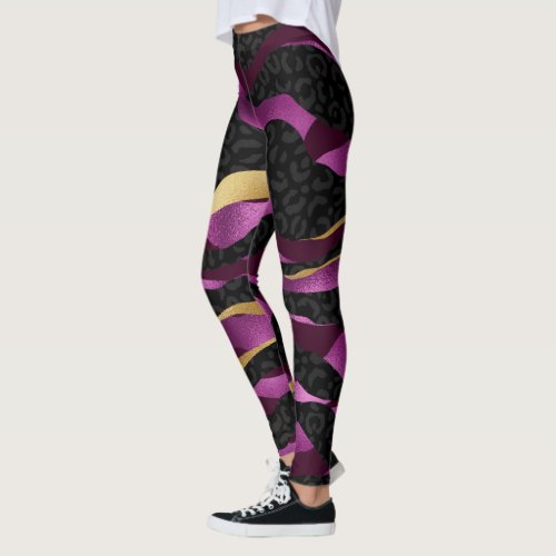 Pink Gold Gliter and Black Leopard Yoga Leggings