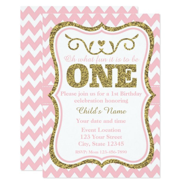 Pink Gold Glitter 1st Birthday Invite