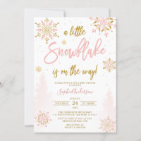 Pink Gold Glitter A Little Snowflake Baby Shower Invitation