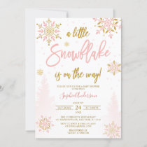 Pink Gold Glitter A Little Snowflake Baby Shower Invitation