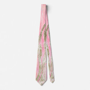 Pink Gold Glitter Abstract Marble Pattern Trendy Neck Tie
