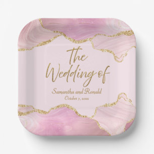 Pink & Gold Glitter Agate The Wedding Of  Paper Plates