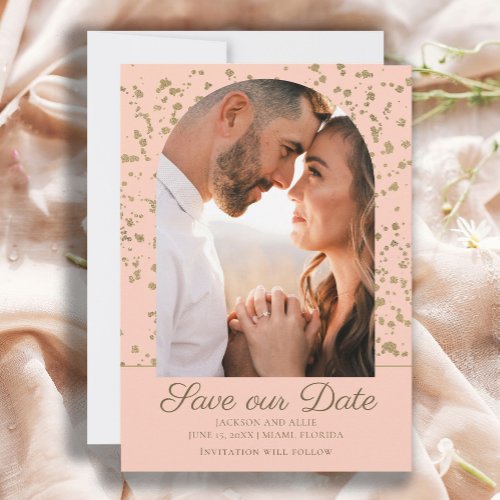Pink Gold Glitter Arch Dome Photo Wedding Save The Date