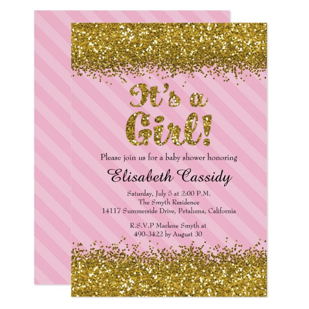 Pink & Gold Glitter Baby Girl Shower Invitation