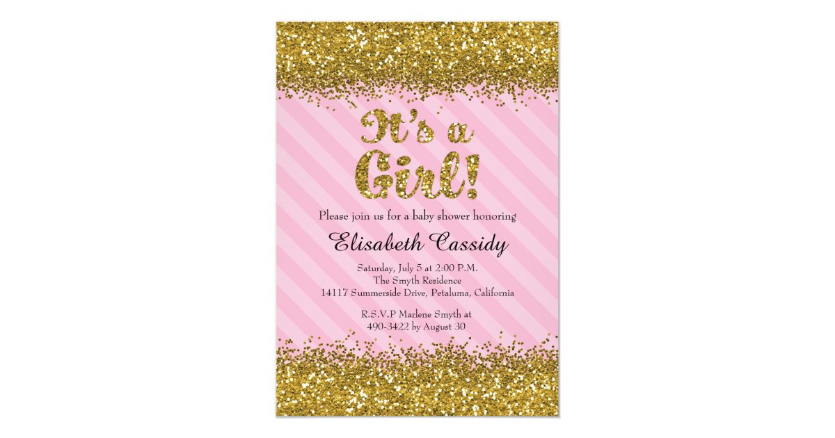 Pink Gold Glitter Baby Girl Shower Invitation