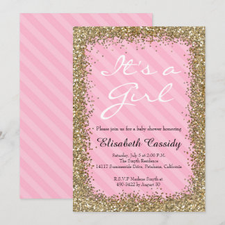 Pink & Gold Glitter Baby Girl Shower Invitation