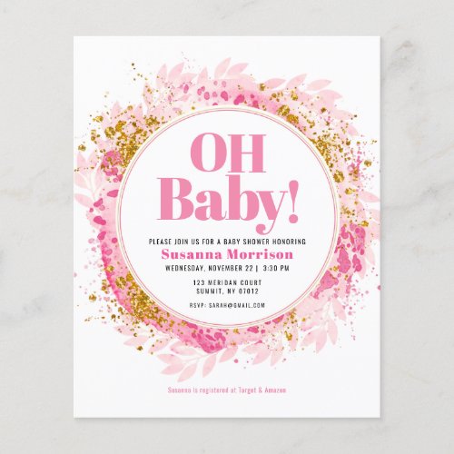 Pink Gold Glitter Baby Girl Shower Invitation