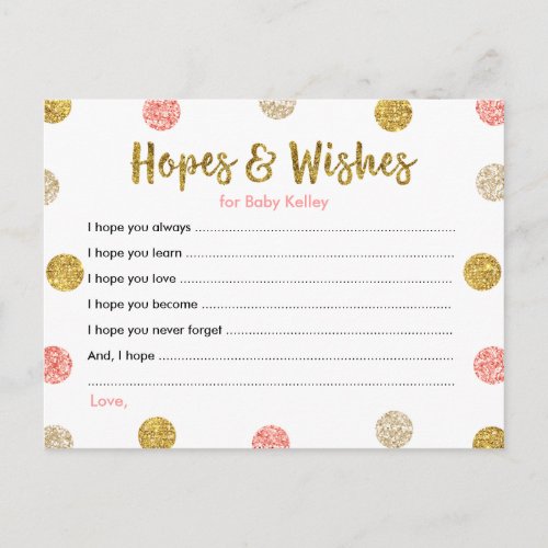 Pink  Gold Glitter Baby Hopes  Wishes Card