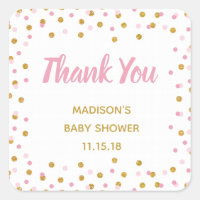 Pink Gold Glitter Baby Shower Favor Tags Stickers