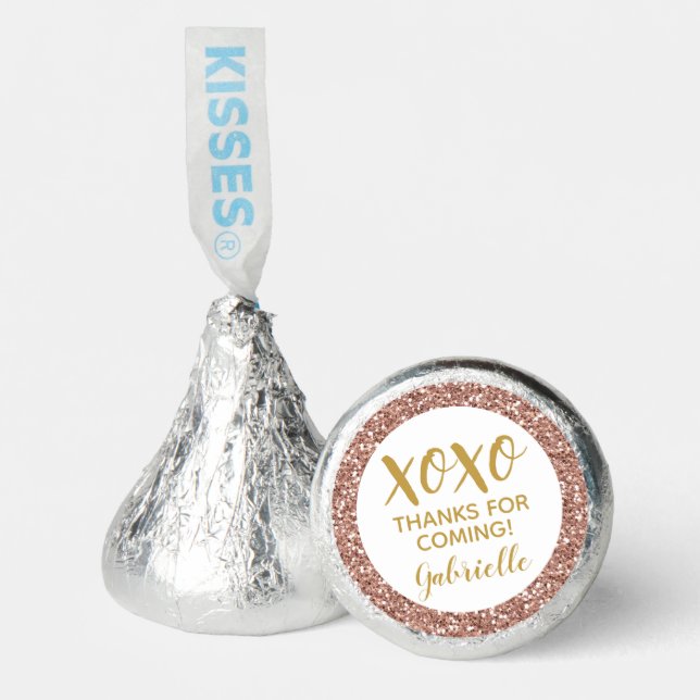 Pink Gold Glitter Birthday Favor XO Hershey's Kiss (Front)