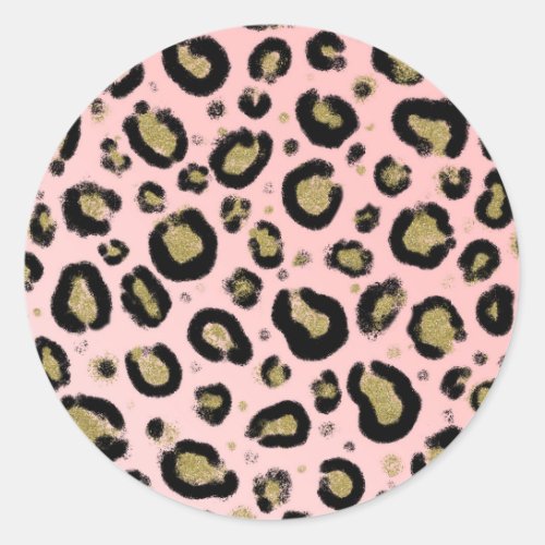 Pink Gold Glitter  Black Leopard Baby Shower Classic Round Sticker