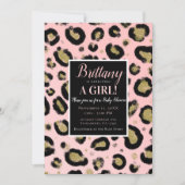 Pink Gold Glitter & Black Leopard Baby Shower Invitation (Front)