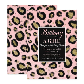 Pink Gold Glitter & Black Leopard Baby Shower Invitation
