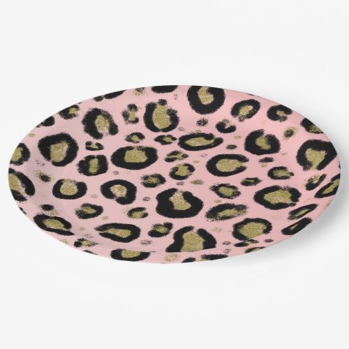 Pink Gold Glitter  Black Leopard Baby Shower Paper Plates